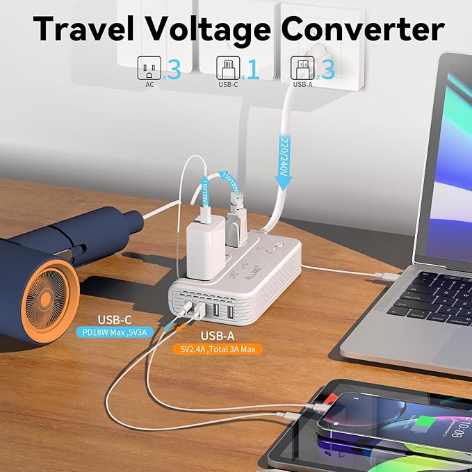 ALLWEI 2000W Travel Voltage Converter 220v to 110v Converter for European Travel Voltage Adapter for Hair Dryer Straightener/Curling Iron, Power Converter Adapter Combo with Type C, E/F, G, I, L