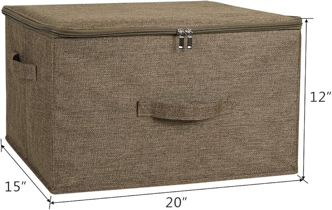 ANMINY 2PCS Storage Bins with Zipper Lids 51.9 Qt Lidded Fabric Storage Boxes Baskets Cubes with Handles Collapsible Washable Cotton Linen Closet Shelf Clothes Organizer - Coffee, Extra Large