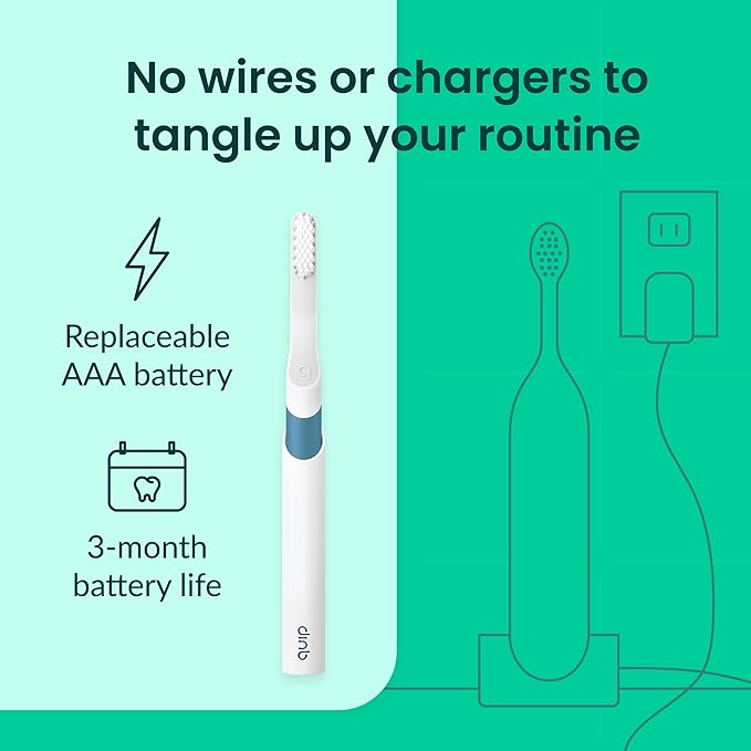Quip Plastic Sonic Toothbrush, Electric Toothbrush for Adults –Time Travel & Soft Bristles with Travel Case & Replaceable Brush Head -3-Month Battery Life - Marine Blue