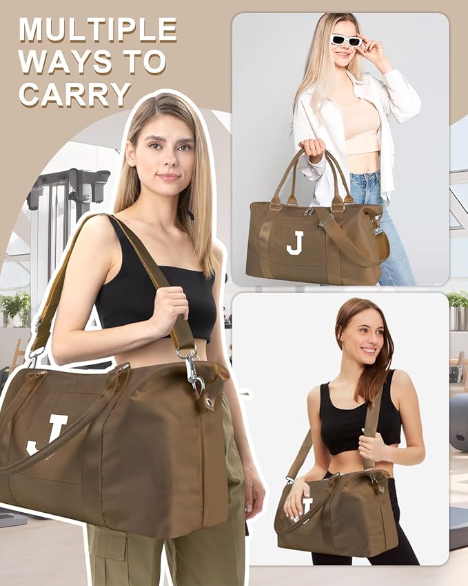 Birthday Graduation Gifts for Daughter,Initial Travel Duffel Bag Sports Gym Bag for Girls Teen Kids Birthday Gifts,Personalized Weekender Bag Carry On Tote Bags Cute Overnight Bag for Women(Brown, J)