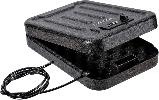 Fireproof Security Box with 3-Digit Combination Lock, Portable Safe for Guns, Money, Documents - 39IN Patented Security Cable Included - Ideal for Valuables and Firearms, Size 9.4x6.5x2 IN