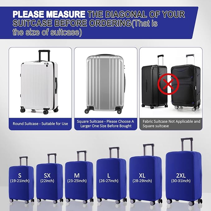Travel Luggage Cover Suitcase Protector Scratch-Resistant Fit 19-31 Inch Suitcase, Not Included Suitcase (Blue, 2XL(30-31 inch))