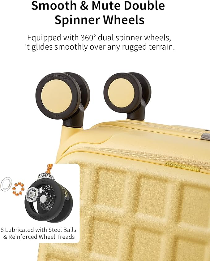 aji Expandable Top Opening 26 Inch Checked Luggage with Spinner Wheels, Large Suitcase with TSA Lock, Hard Shell Travel luggage Suitcases for Men Women, for 20+Days Travel, Cheese Yellow