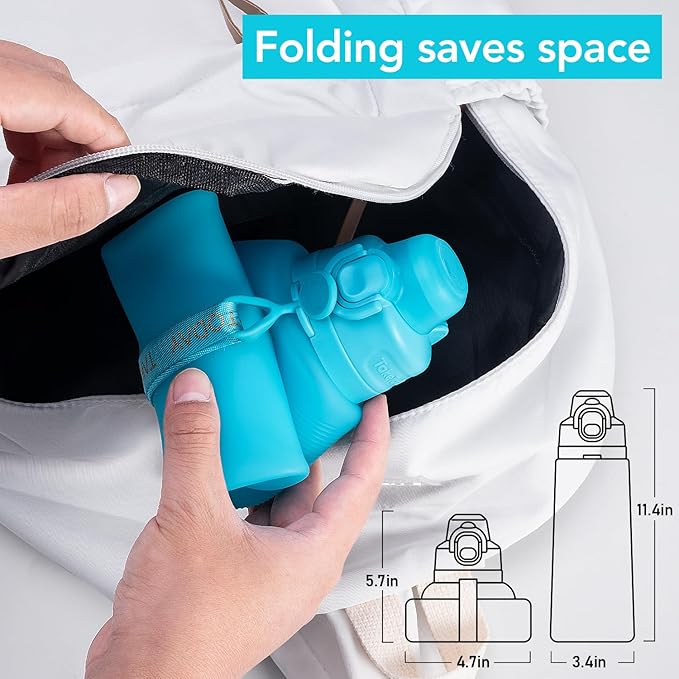 TakeToday Collapsible Water Bottles 32oz, Foldable Travel Water Bottle, BPA Free, Silicone Water Bottle Leakproof for Hiking, International Travel, Outdoors