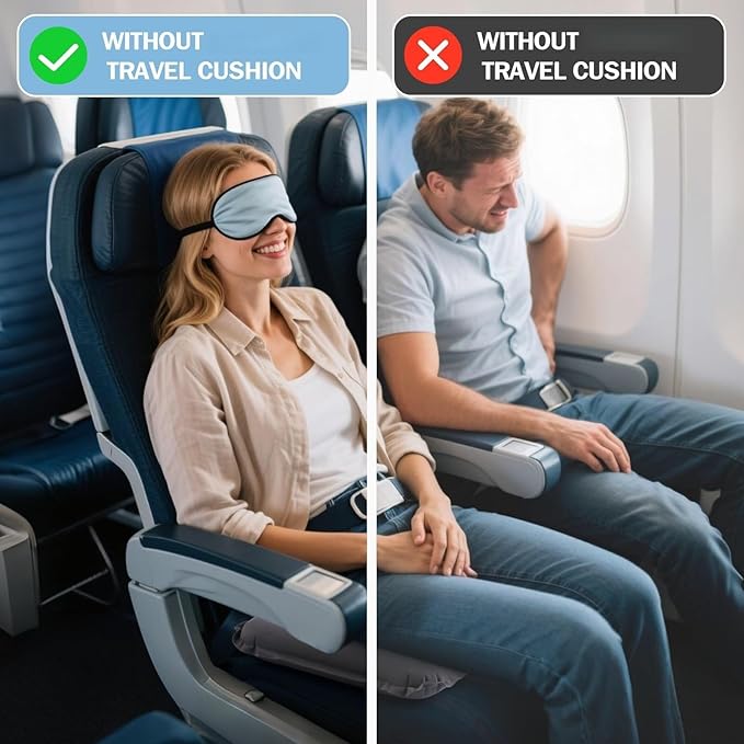 Self-Inflating Airplane Seat Cushion for Long Flights – Portable Travel Cushion Airplane Seat - Memory Foam Travel Seat Cushion Providing Pressure Relief and Premium Comfort (Extra Large Grey)