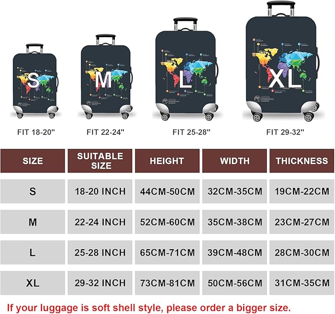 WUJIAONIAO Travel Luggage Cover Baggage Suitcase Cover Protector Skins 18-32 Inch (map, XL (for 29-32 inch luggage))