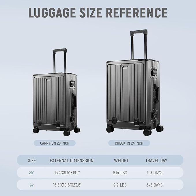 UrbanExplorer 20 Inch Carry On Luggage TSA Approved, Aluminum Frame Zipperless Luggage Carry On with Compartment for Short Trips, ABS+PC Hard Shell Suitcases with Spinner Wheels, Gray