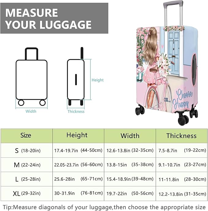 Travel Luggage Cover Suitcase Protector Fits 18-32 Inch Wheel Covers PatternedTravel Related Items Flower Luggage Protector Elastic M