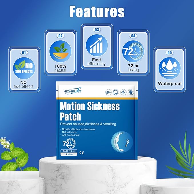 16ct Motion Sickness Patches – Sea Sickness Patches for Cruise, Car, Airplane, and Other Travel – Non-Drowsy, Effective, Lasts 72 Hours