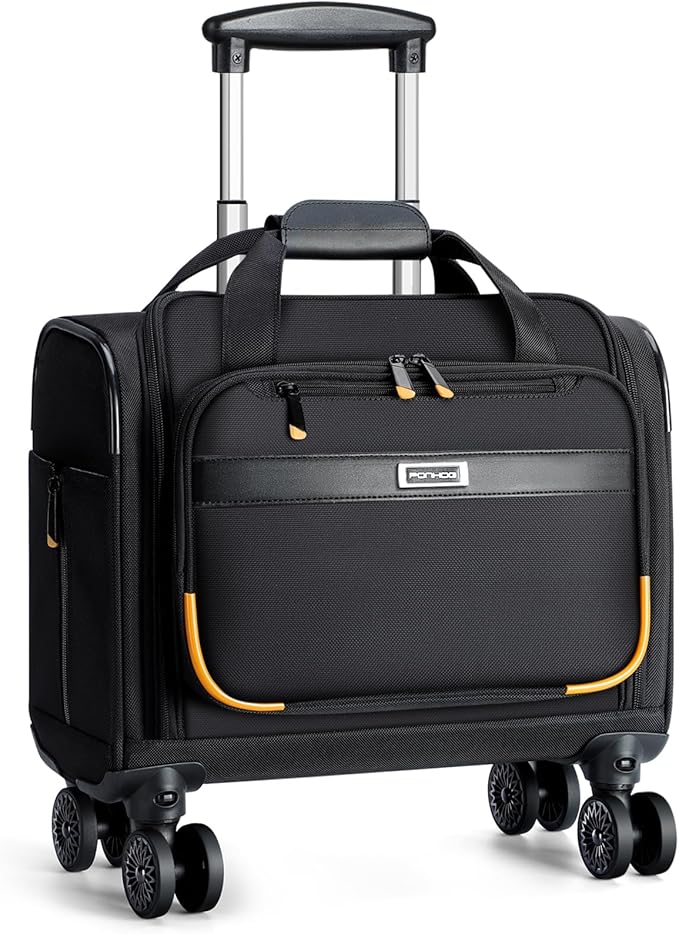 Rolling Laptop Bag - Rolling Briefcase with 4 Spinner Wheels, 15.6 Inch 1680D Nylon Water Resistant Computer Bag for Men and Women Work Travel, Black (Black, 15.6in)