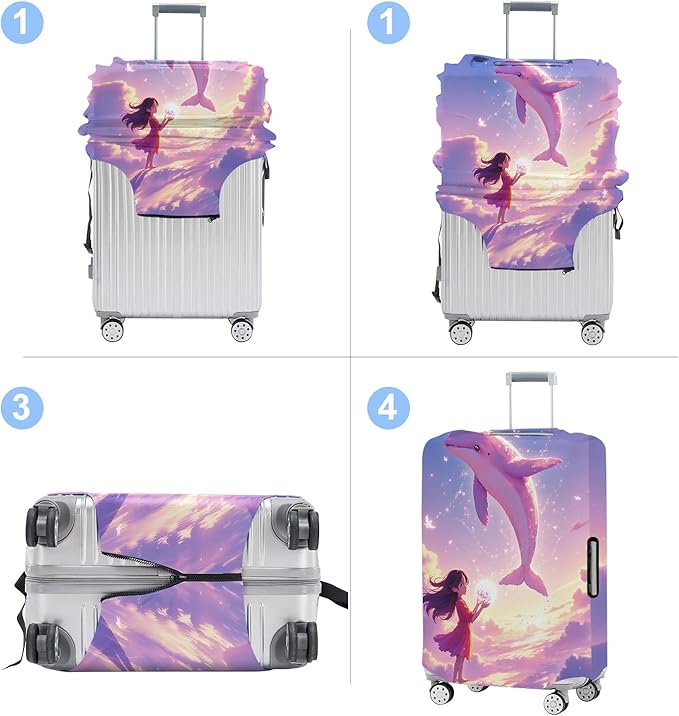 Luggage Cover Washable Suitcase Protector Anti-Scratch,Stretchable Fit for 20-34Inch Luggage Durable Travel Bag Cover with Zipper Closure (Dolphin, L(fits 28-30Inch suitcase))