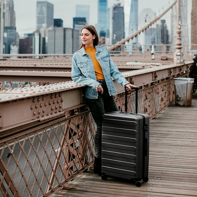 Carry on Luggage 22 X 14 X 9 Airline Approved, 20 Inch Luggage for 3-5 Days Travel, Double Spinner Wheels, 100% Hardshell PC, TSA Lock (01-Black (Basic), Checked 24-Inch)