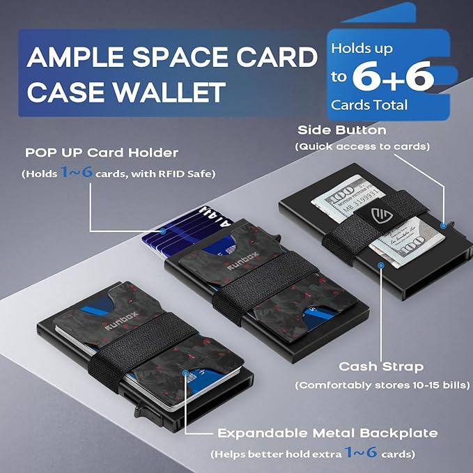 Mens Business Card Holder, Slim Card Wallet for Men and Women, Minimalist RFID Blocking Wallet with Pop-Up Function, Thin Design, Metal Cases Holds 6+6 Cards, Gifts for Men, Men's Accessories