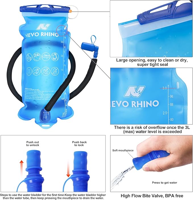 N NEVO RHINO Hydration Backpack, 18L Multipurpose Hiking Backpack with 3L Water Bladder, Water Backpack Insulated Hydration Pack Ideal for Hiking and Cycling
