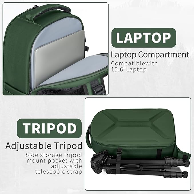 TORIBIO Camera Backpack, Hardshell DSLR Photography Camera Bag, Waterproof Hard Shell Camera Case with Tripod Holder & 15.6" Laptop Compartment Compatible with Canon/Nikon/Sony/DJI Mavic Drone