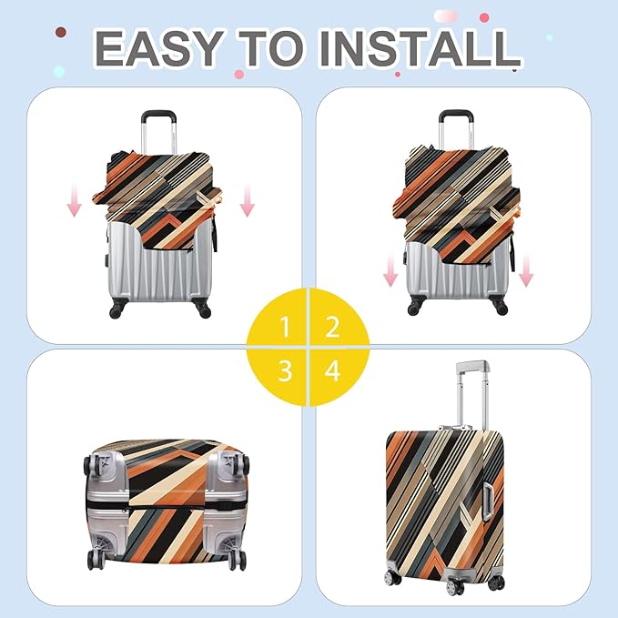 ANNA QUEEN Modern Geometric Luggage Cover, Abstract Striped Suitcase Protector for 20-22 Inch, Durable, Stretchable Travel Cover, Stylish & Washable Luggage Sleeve
