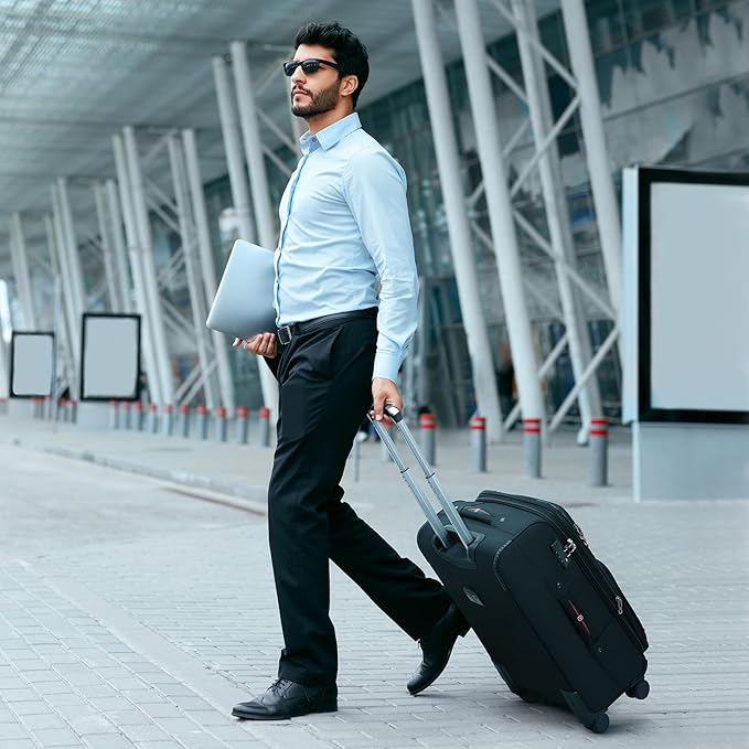 Softside Expandable Luggage with 4 Spinner Wheels, Durable Checked-Luggage Suicase (Black, 25-Inch)