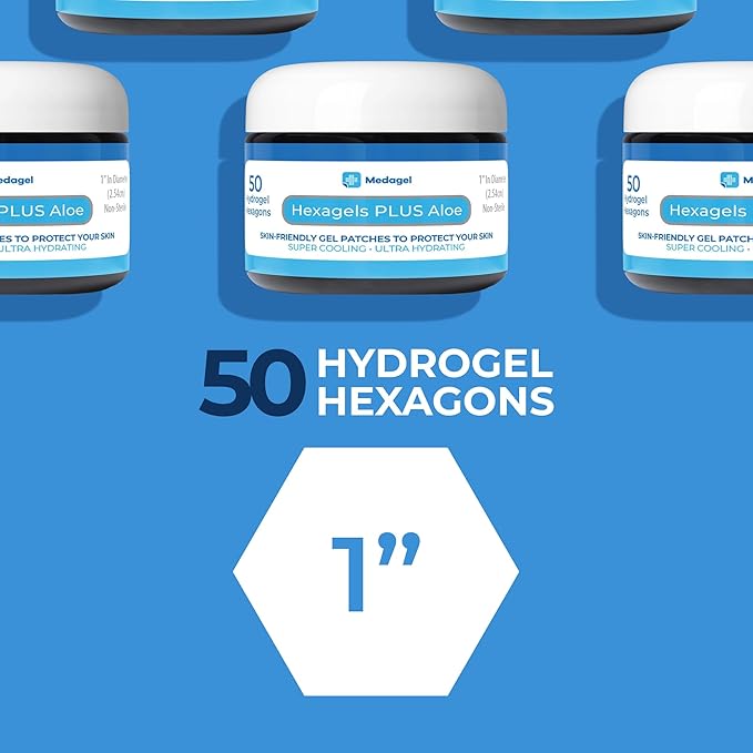 Hexagels Plus Aloe Vera - Advanced Healing Hydrogel Pads for Blister Prevention & Soothing Burn Care - Foot, Heel, Toe, & Ankle Protection, Pack of 50, 1-Inch Patches, Original Formula