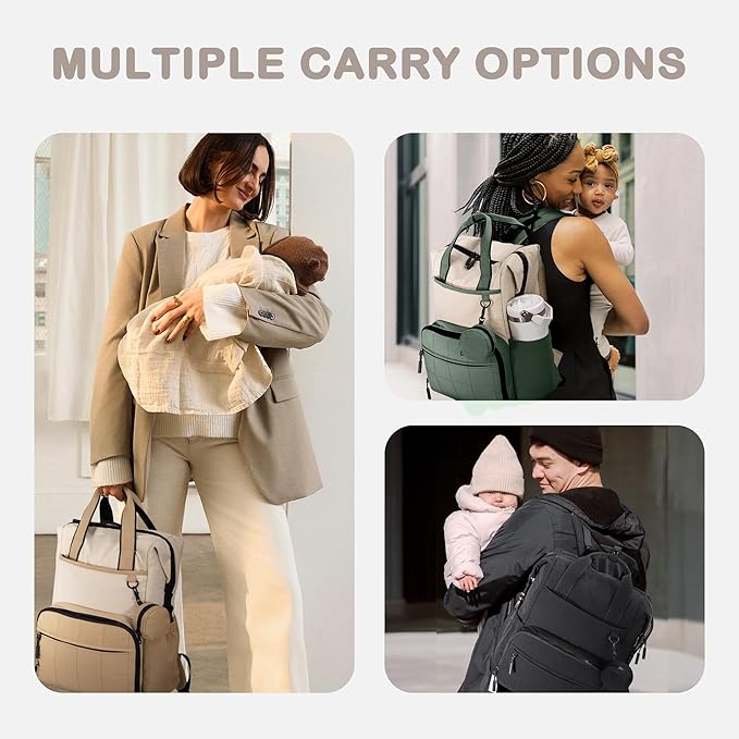 VONAL Diaper Bag Backpack, Lightweight Baby Diaper Bags, Travel Large Diaper Bag with Changing Station, Black Diaper Backpack for Boys Girls Newborn with Insulated Pockets, Stroller Straps