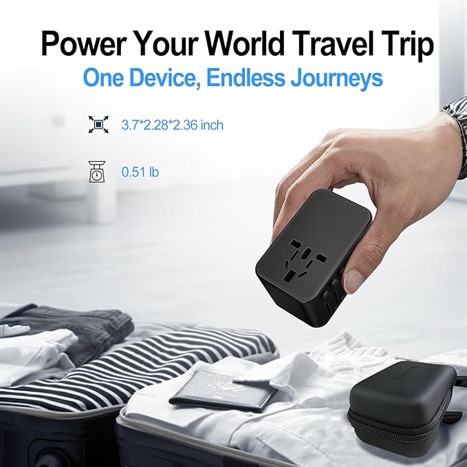 JMFONE Universal Travel Adapter with GaN 100W,International Power Plug Adapter 5 Port [4*USB C+1*USB A] and Multi AC Sockets, All-in-one Travel Outlet Plugs for 200+ Countries