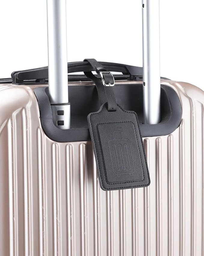Teskyer Luggage Tags for Suitcases, TSA Approved with Privacy Protection Cover, Premium Faux Leather Bag Tags for Travel - 4 Pack, Black