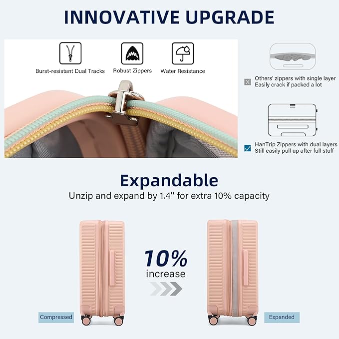 Hard Shell Suitcases Expandable Travel Luggage Sets 3 Piece, Carry on and Check in 3 Piece Luggage Suitcase Sets with Spinner Wheels Cup Holder Charger Built in (Pink, 20/24/28)