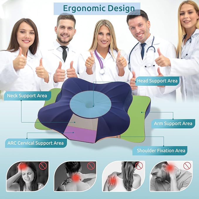 DONAMA Cervical Pillow for Neck and Shoulder,Contour Memory Foam Pillow,Ergonomic Neck Support Pillow for Side Back Stomach Sleepers with Pillowcase-Standard Size