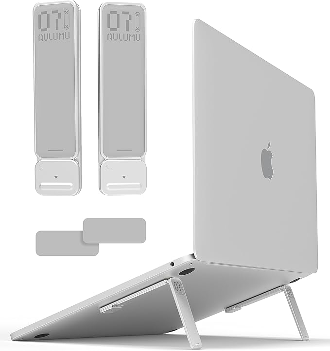 Aulumu G07 Pop Up Leg Stand | Super Portable Cooling Laptop Stand | Ergonomic Laptop Riser Lift for Desk for MacBook, All Laptops, Tablets, 8-20'', Silver
