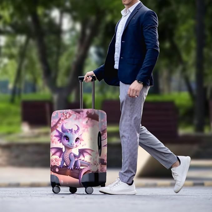 Dragon Suitcase Cover Elastic Thickness Travel Luggage Protector with Invisible Zip Washable Anti-Scratch Luggage Covers Universal Fits 26-29'' Spandex Baggage Case, Cherry Floral