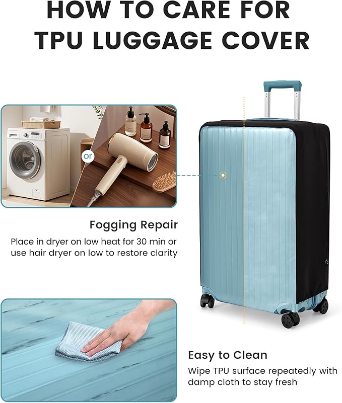 Travelkin Clear Luggage Cover Protectors For Suitcase Transparent TPU Polyester Spandex Suitcase Cover Protector Fit 18-32 Inch Luggage