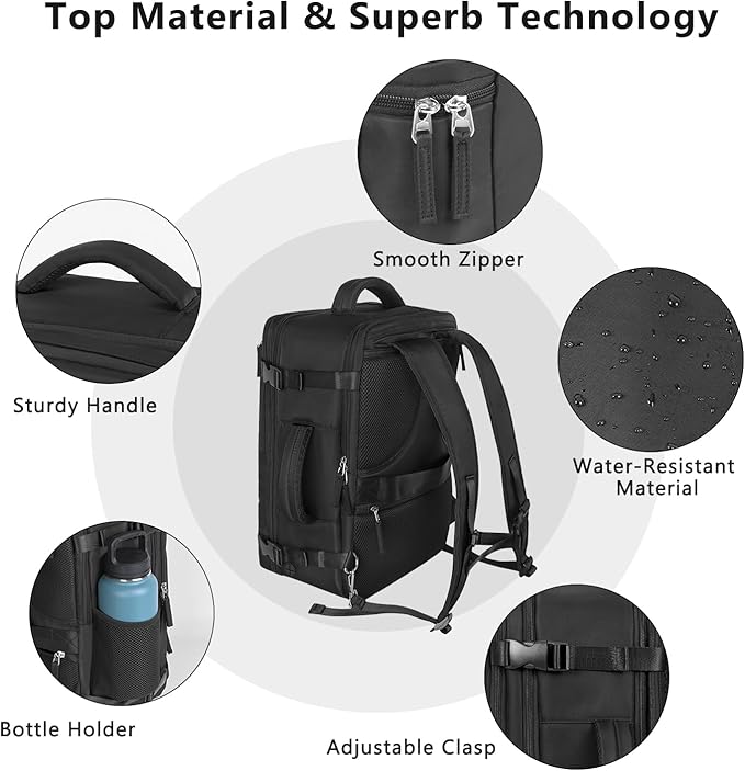 Travel Backpack for Women, Large Carry On Backpack for Travel, Waterproof Backpack Personal Item, Backpack for Women, laptop backpack 17.3 inch, College Bag Casual Daypack, Black