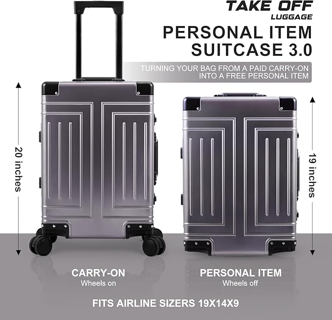 All Aluminum Magnesium Carry On Luggage，Cut from Whole Aluminum Sheet，22x14x9 Airline Approved ，（3rd Generation，Premium Magnesium Metal zipperless suitcase ） (grey, 20inch)