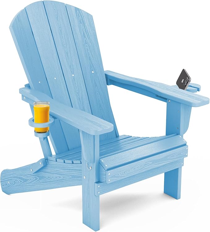 SERWALL Adirondack Chair with Cup Holders - Composite Adirondack Chairs HDPE Outdoor Chairs All Weather Use- Light Blue