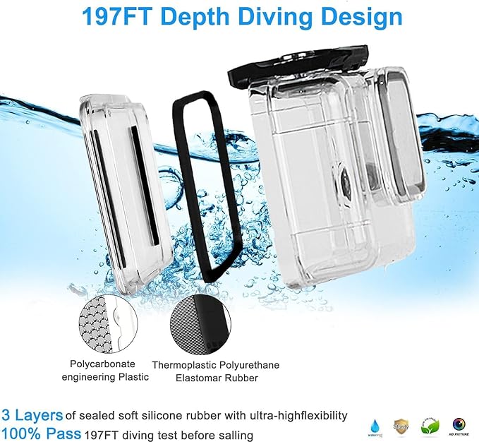 FitStill Carrying Protective Case Include 60M/196FT Underwater Waterproof Shell&Dive Filters&Silicone Case&Screen Protector&Monopod Floating Hand Grip Dive Only fit Go Pro Hero 13 Black Accessory Kit