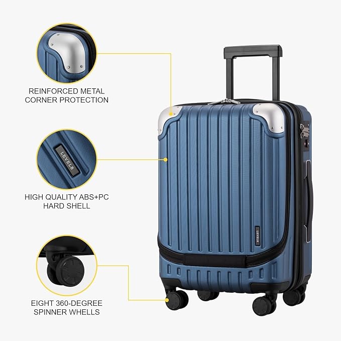 LEVEL8 Grace Carry On Luggage Airline Approved, 20 Inch Expandable Hardside Carry On Suitcase With Wheels, Abs+Pc Small Luggage with Tsa Lock, Blue, 20-Inch