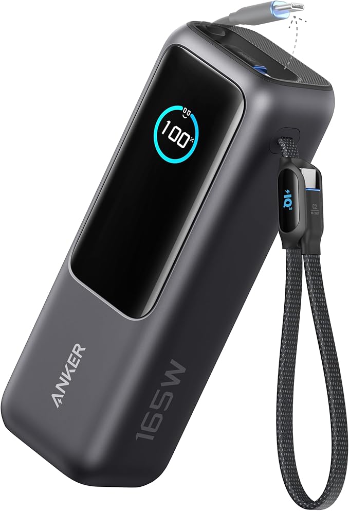 Anker Laptop Power Bank, 25,000mAh Portable Charger with Triple 100W USB-C Ports, Built-in and Retractable Cables, for iPhone 16/15 Series, MacBook, Samsung, and More (Flight-Approved)