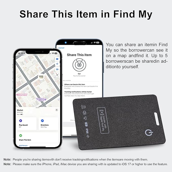 [Apple MFi Certified] LBPRT Air Card Tag Rechargeable Wallet Tracker Thin 1.6mm, Item Finder Work with Apple Find My APP (iOS Only, Android not Supported) Smart Locator for Luggage Suitcase, Purse,Bag