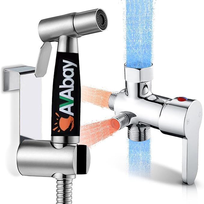 Hot and Cold Bidet Sprayer for Toilet w/Thermal Insulated Grip - Hot Water 180°F Handheld Sink Bidet Shataff - Diaper Sprayers - Muslim Shower Hand Held Attachment for Sink Hose Sprayer