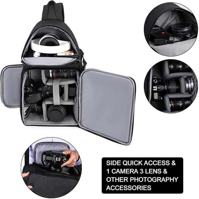 CADeN Camera Bag Sling Backpack for DSLR/SLR Mirrorless Camera Waterproof, Camera Case Compatible for Sony Canon Nikon Camera and Lens Tripod Accessories Black