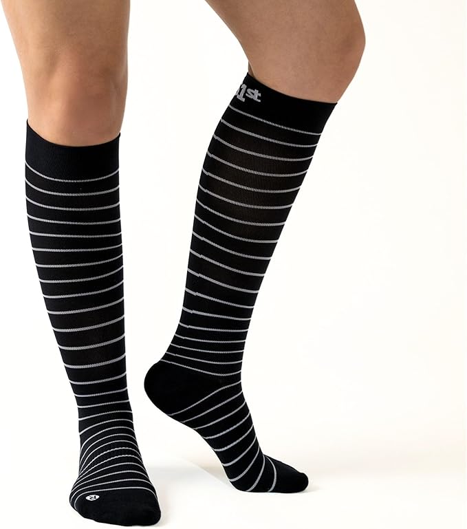 Medical Grade Compression Socks for Men & Women 15-20 mmHg by OrthoSleeve (Black w/Stripes, Large)