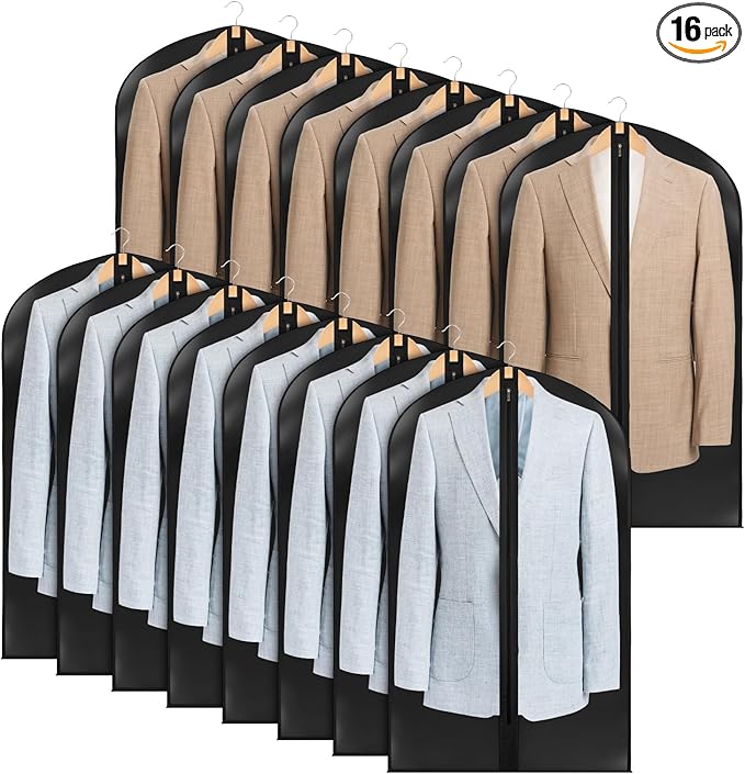 Zilink 43" Garment Bags for Hanging Clothes Clear Suit Bags for Closet Storage Garment Covers for Suits, Coats, Jackets, 16-Pack