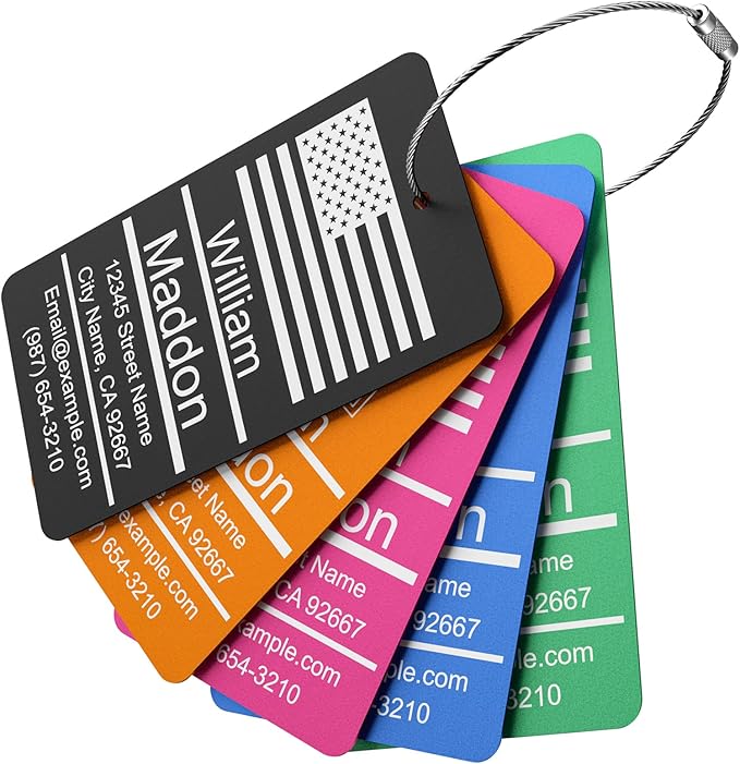 Luggage Tags for Suitcase - Red Personalized Engraved Metal Tag for Cruise Travel - Custom Name Tags Suitable for Bags and Backpacks