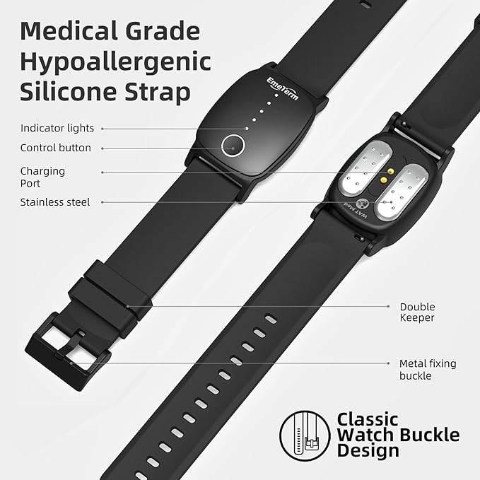 EmeTerm Explore FDA-Cleared Galaxy Black and Navy Blue Anti-Nausea Wristband IP67 Waterproof Morning Motion Travel Sickness Vomit Relief Rechargeable No Gel Drug Free Without Side Effects (2 Pack)