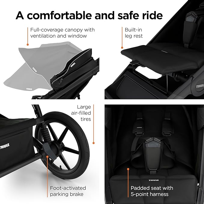 Thule Urban Glide 4-Wheel Single Child All-Terrain Stroller, Full-Suspension System, Air-Filled Tires, Upright seat with Adjustable Recline and Built-in Leg Rest, Baby Stroller