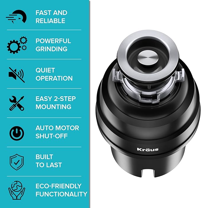 Kraus KGUW2-33MB-100-100, Bellucci Workstation 32 in. Undermount Granite Composite Single Bowl Kitchen Sink in Metallic Black with WasteGuard 1 HP Continuous Feed Garbage Disposal and Accessories