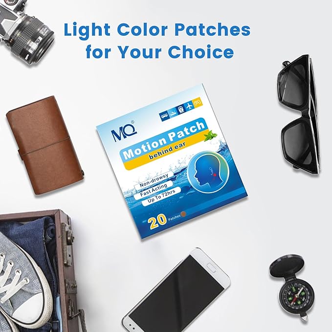 MQ 20ct Motion Sickness Patches, Dark Color, Sea Sickness Patches Non Drowsy & Waterproof, Cruise Ship Travel Essentials, Fast Acting & Long Lasting 72H