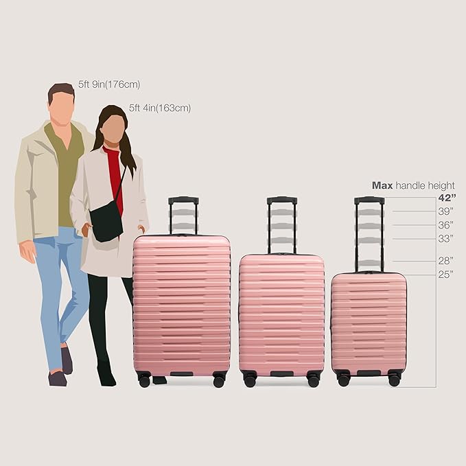 U.S. Traveler Boren Polycarbonate Hardside Rugged Travel Suitcase Luggage with 8 Spinner Wheels, Aluminum Handle, Pink, 3-Piece Set, USB Port in Carry-On