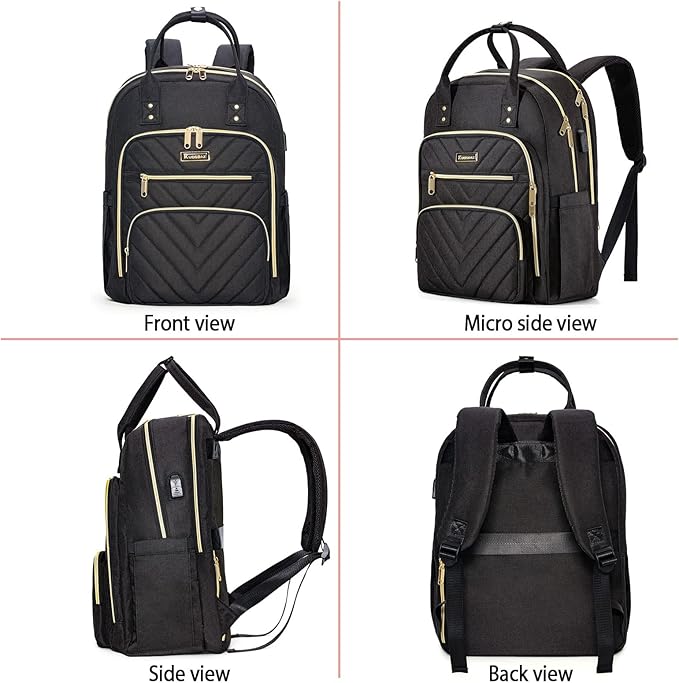 Travel Laptop Backpack for Women, School Backpack for Teens, 15.6 Inch Work Laptop Bag with USB Port Charging, Water Resistant College School Bookbags for Girls, Black