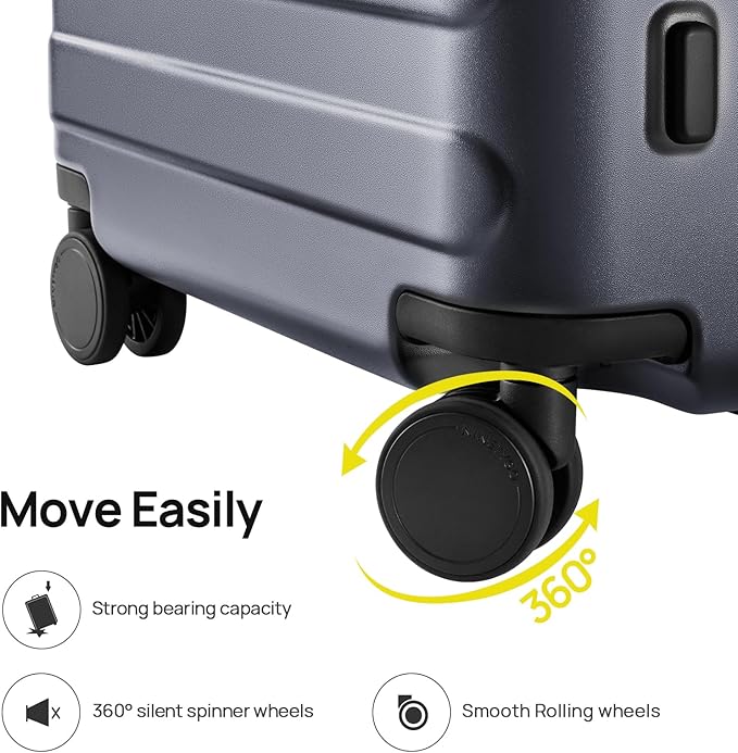 Carry on Luggage 22 X 14 X 9 Airline Approved, 20 Inch Luggage for 3-5 Days Travel, Double Spinner Wheels, 100% Hardshell PC, TSA Lock (02-Grey (Basic), Set 2PCS (20-Inch/28-Inch))
