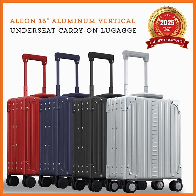 Aleon 16” Aluminum Vertical Underseat Carry-On Luggage - Luxury Business Briefcase with Wheels - Hardshell Suitcase for Airplane Travel (Ruby)